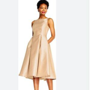 Adrianna Papell Sleeveless Mikado Fit & Flare Midi Dress - Champagne 16